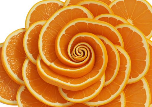 Orange slices arranged in a spiral pattern a citrus fruit design