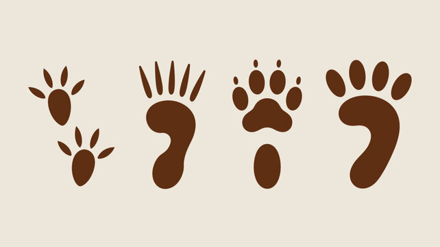 Illustration featuring various animal footprints in brown color on a light beige background design art