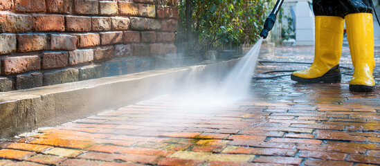 power washing a brick