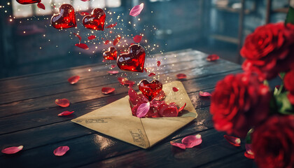 Love Letter with Hearts and Rose Petals envelope