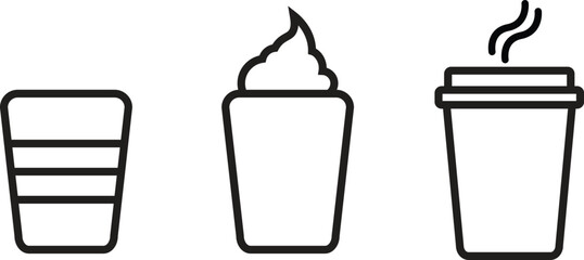 Three coffee cup icons showing different styles of coffee beverages