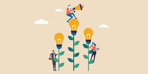 Business team cultivating ideas and innovation with a megaphone