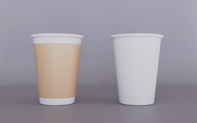 Paper coffee cup with white lid on pastel color background