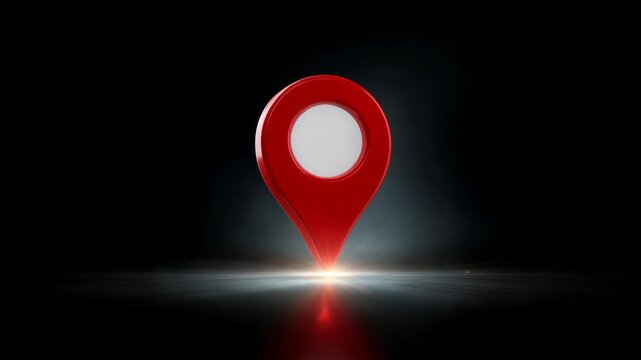 A glowing 3D location pin on a dark surface represents navigation search precision geolocation digital mapping and technological accuracy creating a compelling scene suitable for commercial projects a