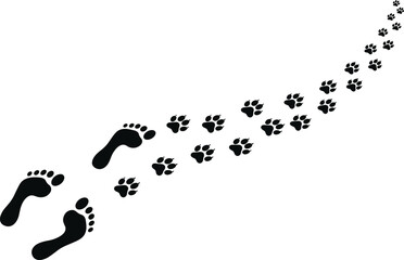 Human Footprints and Dog Paw Prints Trail Vector Graphic - Path, Journey, Tracking, and Pet Walking Adventure Icon