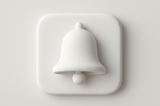 A clean white 3D bell symbol on a rounded square background, representing alerts, reminders, notifications, and updates in modern digital interfaces.