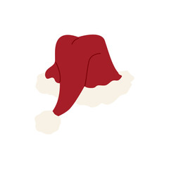 Santa hat with white trim. Classic red Christmas hat with a pom-pom. Flat vector illustration on a white background.