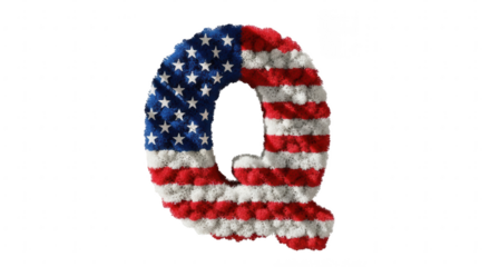 Textured capital q letter with american flag pattern, symbolizing national pride