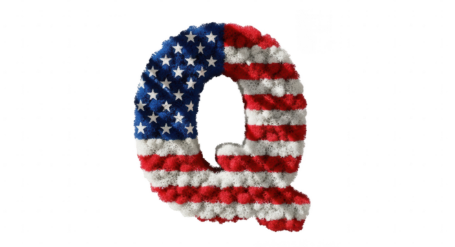 Textured capital q letter with american flag pattern, symbolizing national pride