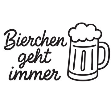 a simple black and white illustration of a beer mug with foamy head and german text