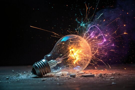Creative lightbulb explode scene with colorful burst