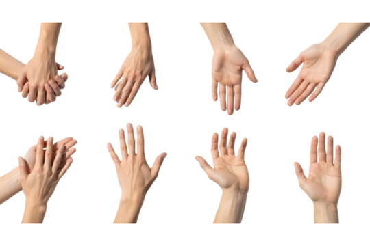 A versatile collection of male hand gestures and signs for a transparent image