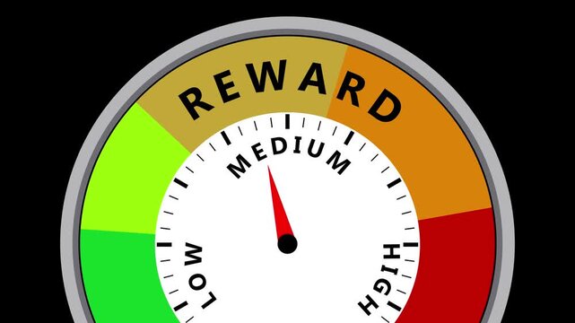Reward Gauge Meter Showing Medium Level On Black Background indicator dial