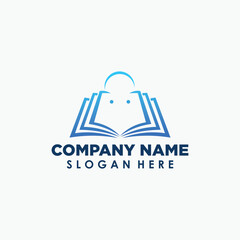 book and shopping bag logo template, market education logo design