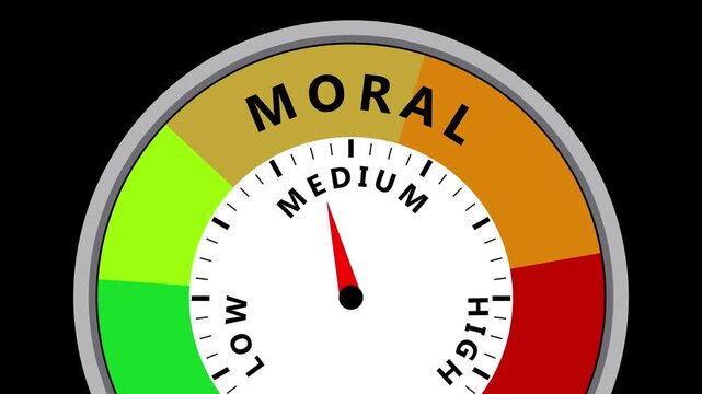 Moral meter gauge with needle pointing towards medium on a black background morality ethics