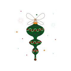 A green spiral Christmas ornament on a Christmas tree ball. A festive hanging bauble for winter decor. Flat vector illustration on a white background.