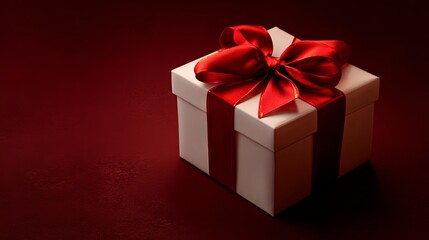 Obraz premium A chic present box adorned with vivid red yellow bows, displayed on a deep, golden-toned backdrop 