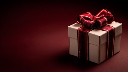 Obraz premium A chic present box adorned with vivid red yellow bows, displayed on a deep, golden-toned backdrop 