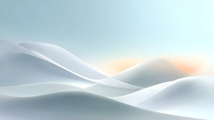 Abstract digital art depicting smooth undulating forms resembling serene hills under a soft gradient sky with subtle warm orange hues conveying peace and tranquility