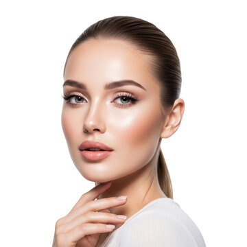 Elegant Portrait of Young Woman with Fresh Makeup and Soft Features
