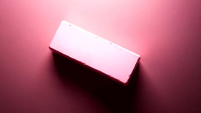 A vibrant pink rectangular object centered against a soft pink backdrop