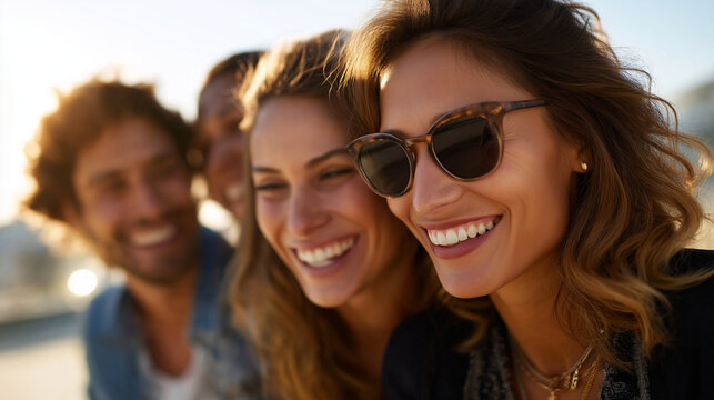 Companions enjoying joyful moment outdoors faceless friends defocused clear skies background sunset gathering scene social happiness visualization leisure time display with