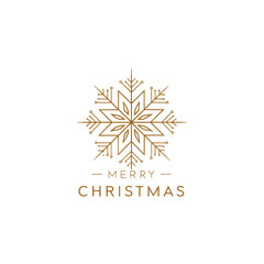 “luxury christmas logo featuring elegant golden typography ‘Merry Christmas’, minimalist snowflake symbol above the text, thin line borders, premium modern logo on white background”