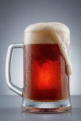 Amber Craft Beer Mug with Foamy Head in Studio Lighting