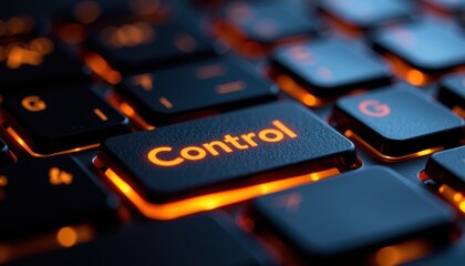 Close-up of a keyboard with a glowing "Control" key.
