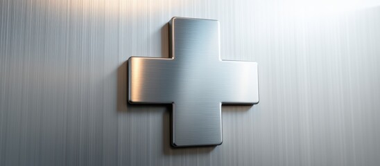 Obraz premium Metallic cross symbol on a textured background, conveying healthcare or medical themes.