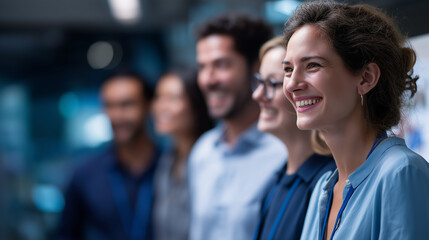 Obraz premium Collective of colleagues sharing laughter and positive energy faceless coworkers defocused modern office background close interaction teamwork diverse workplace atmosphere