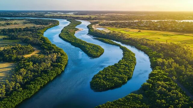 aerial drone footage of serpentine river leading into the mandurah estuary, south yunderup zoom out video