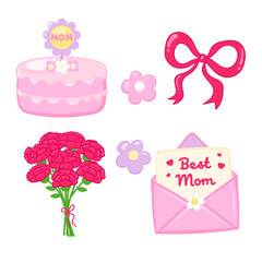 Cute Mother's day celebration cake, flower and letter clipart