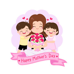 Cute children hugging mom for Mother's Day celebration