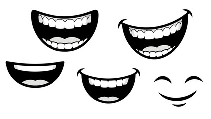Cartoon Mouths Set Smiling Expressions Vector Illustration