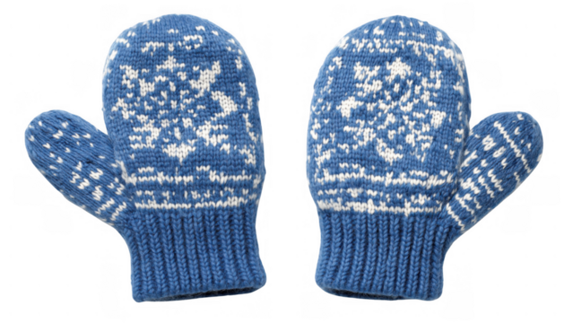 Blue mittens with white snowflakes for winter, AI, PNG