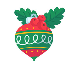 Colorful Christmas Ornament with Holly Berries and Swirls