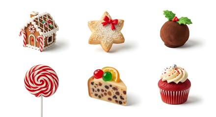 Festive cookies and sweets isolated on white background