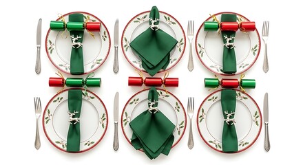 Festive table setting with plates napkins and crackers