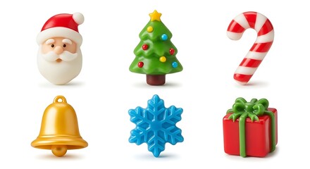 Christmas festive decorations assortment on white background
