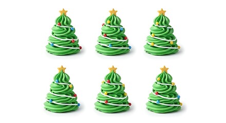 Miniature green christmas trees on white background
