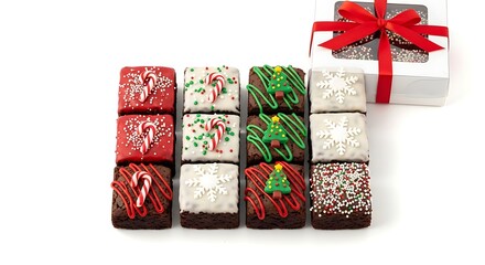Festive brownies holiday treats isolated on white background
