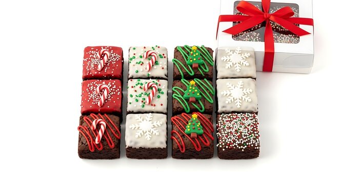 Festive brownies holiday treats isolated on white background
