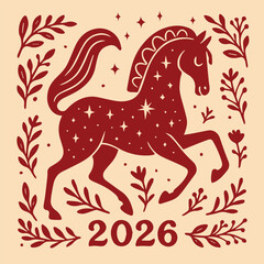 Decorative Horse Illustration (ornamental folk-style horse, symbol of 2026)