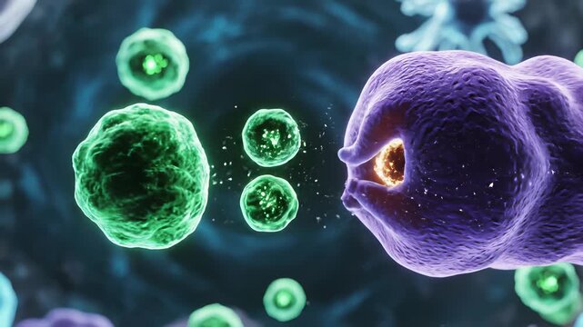 Cell phone with purple cell concept in 4K UHD, showcasing digital life converging with nature, highlighting technological innovation transforming human experience insights for data driven.