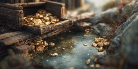 Artistic Illustration of Gold Mine and Gold Nuggets