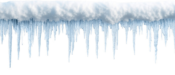 Icicles glisten beneath a snowy roof, AI, PNG