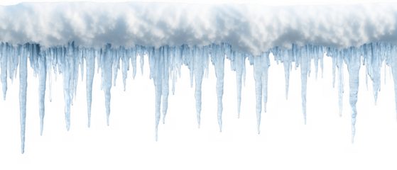 Icicles glisten beneath a snowy roof, AI, PNG