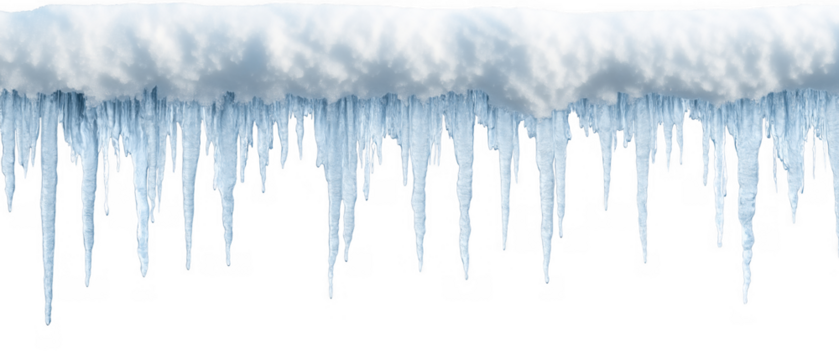 Icicles glisten beneath a snowy roof, AI, PNG