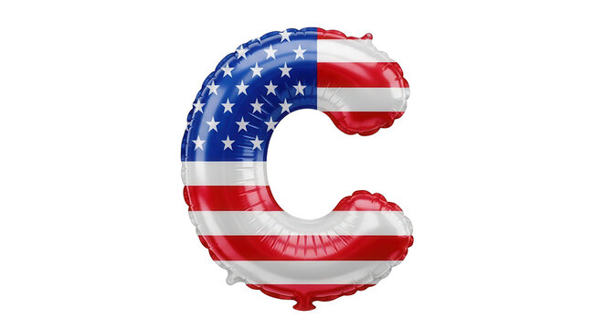C letter balloon with usa flag pattern, patriotic symbol for national events
